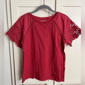 NWOT Loft Red Eyelet Sleeve Shirt